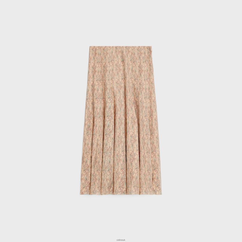 Pleated Skirt in Viscose Georgette Craie/Abricot/Bleu CELINE NB84T810 Apparel Women