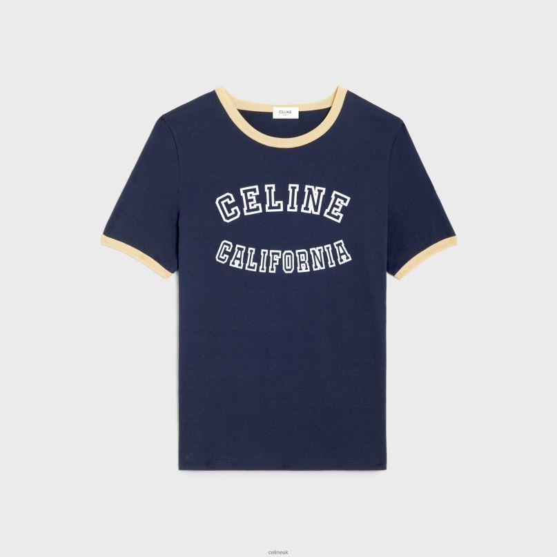 California 70'S T-Shirt in Cotton Jersey Bleu Nuit/Lemon Pie/Off Wh CELINE NB84T776 Apparel Women