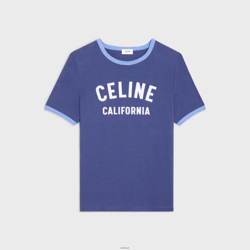 California 70'S T-Shirt in Cotton Jersey Obscure Blue/Light Blue/Cr CELINE NB84T775 Apparel Women