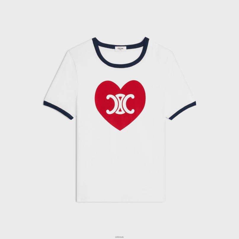 Heart Triomphe T-Shirt in Cotton Jersey Off White/Navy/Red CELINE NB84T677 Apparel Women