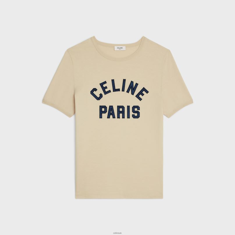 Paris 70'S T-Shirt in Cotton Jersey Champagne Fonce/Navy CELINE NB84T676 Apparel Women
