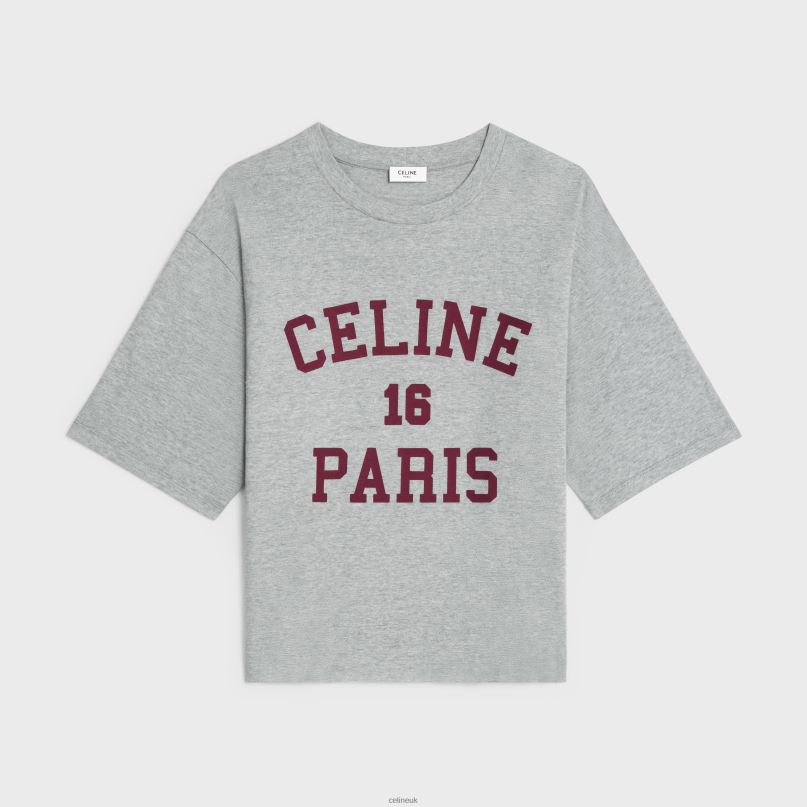 Paris T-Shirt in Cotton Jersey Grey Melange/Burgundy CELINE NB84T772 Apparel Women