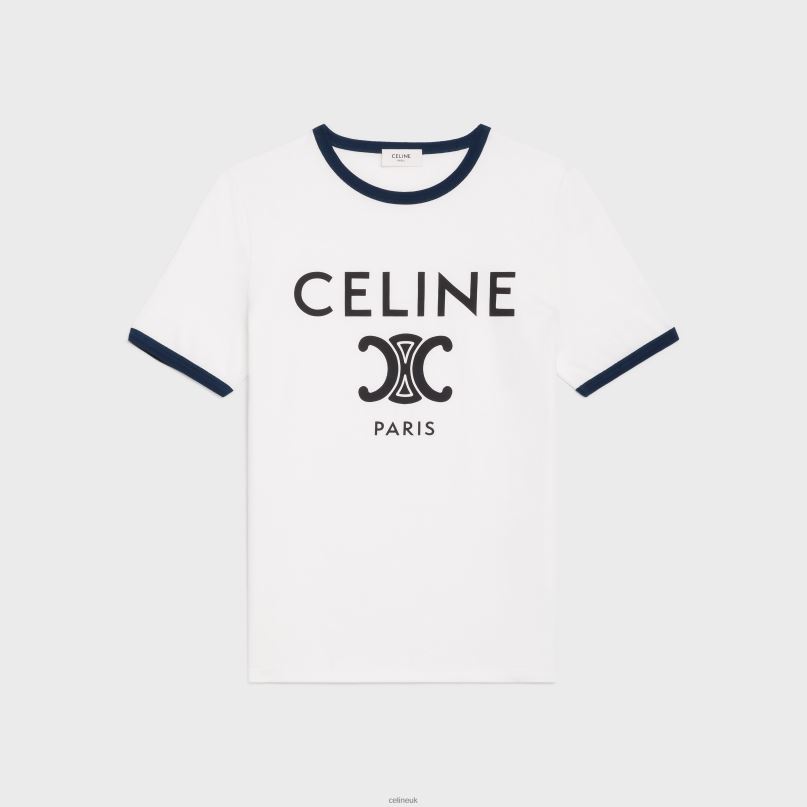 Paris T-Shirt in Cotton Jersey Off White/Navy/Black CELINE NB84T773 Apparel Women