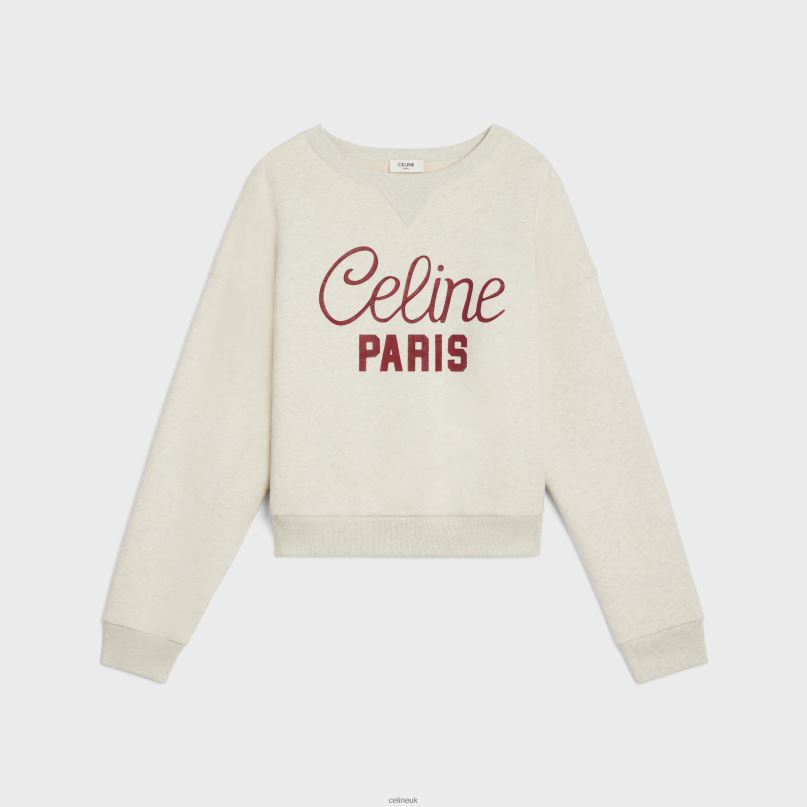 Sweatshirt in Cotton Fleece Beige Melange/Burgundy CELINE NB84T671 Apparel Women